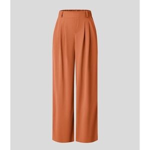 Halara Med Flex Work Pants High Waisted Wide Leg Orange Pleated Waffle Trousers